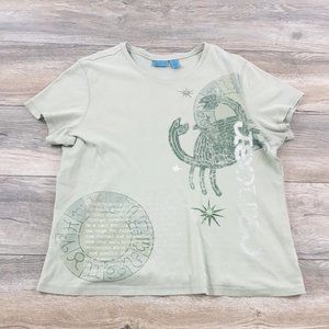 Tee Co Women Short Sleeve 1X T-Shirt Cancer Zodiak Astrology Stars Casual Green